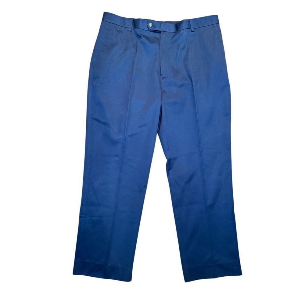 Roundtree & Yorke Mens Classic Fit Flat Front Pants Navy Blue Size 40X32